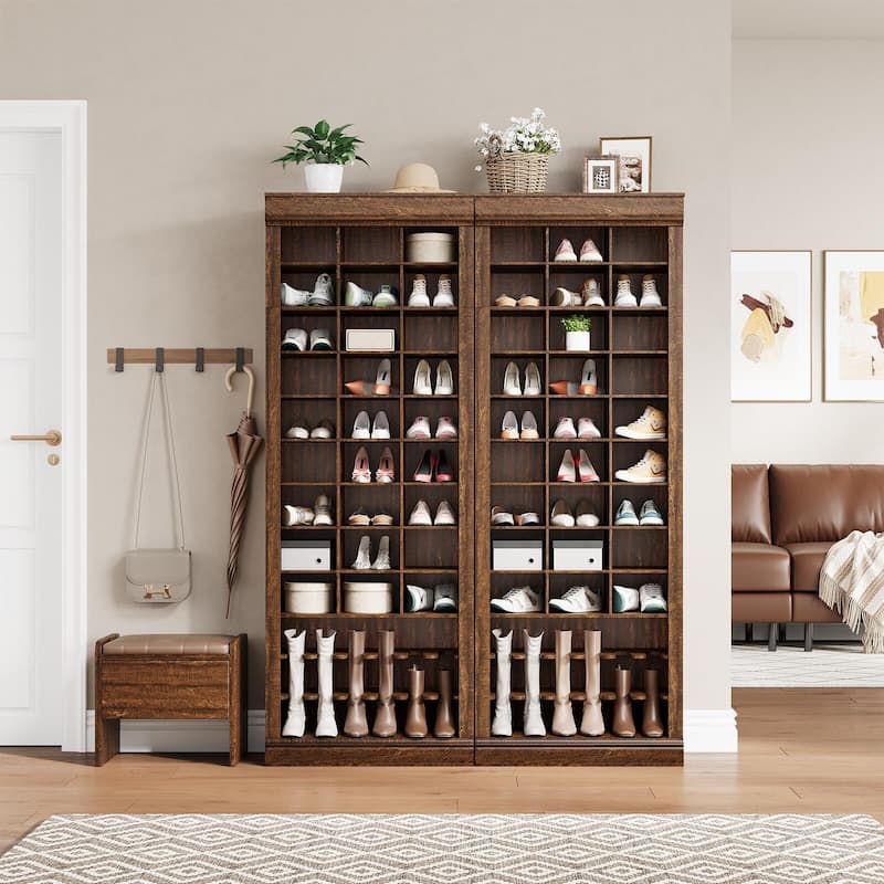 10-Tier Tall Shoe Cabinet with Boot Rack & 27 Cubbies