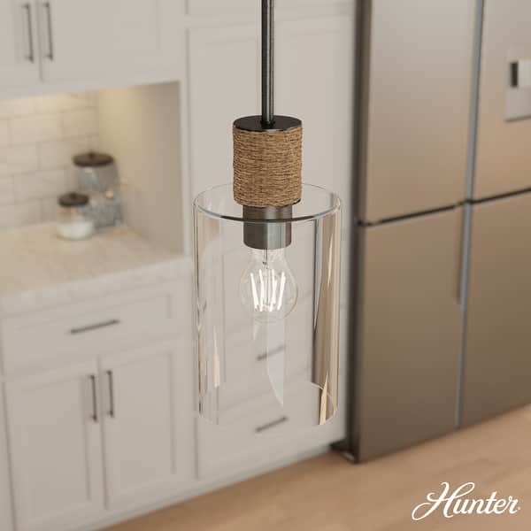 slide 2 of 7, Hunter Vanning 1-Light Pendant w/ Natural Sisal Rope, Clear Glass - Kitchen, Dining Room, Foyer - Casual, Modern - Designer! 6" x 12"