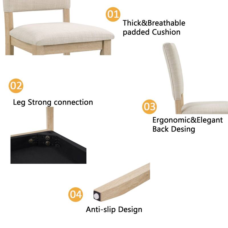 6-Piece Dining Set, Wooden Rectangular Table with Bench and 4 Chairs