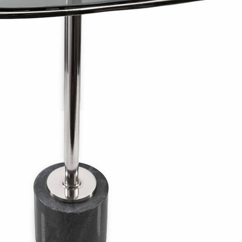 HomeRoots 22" Smoky Black and Silver Aluminum Glass and Marble Pedestal End Table - 18.25' X '22.25' X '12