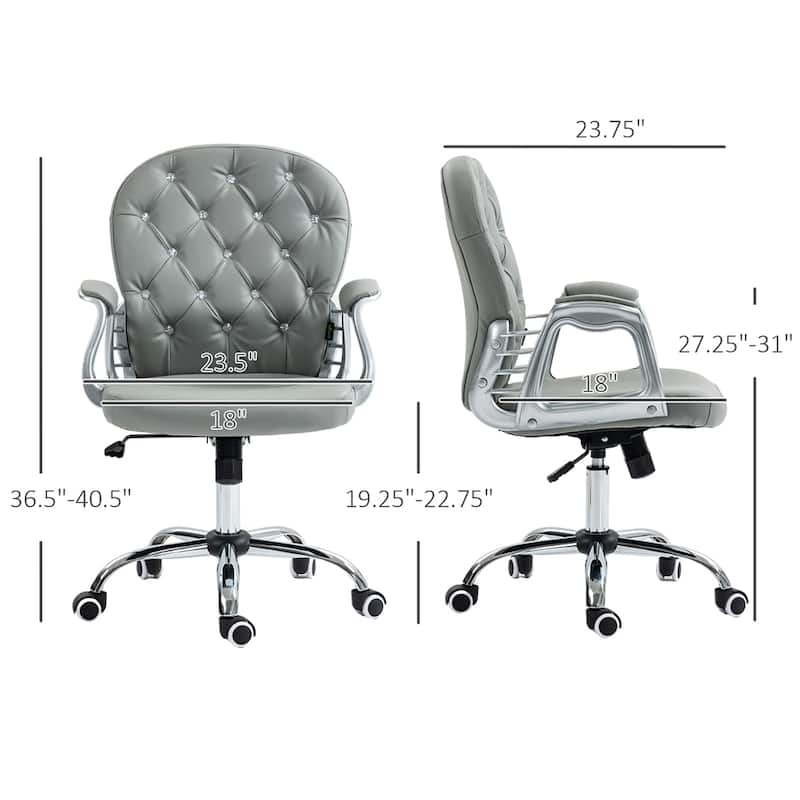 PU Adjustable Height Home Office Chair with Padded Armrests and Wheels