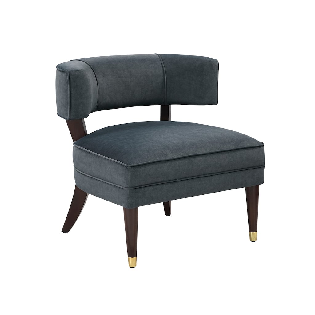 Disa Accent Armchair, Barrel Back Design, Gray Velvet, Solid Wood Legs