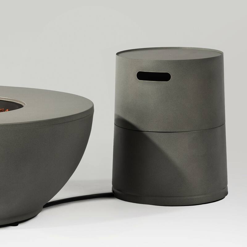 GDFStudio - Rowan Gray Steel Propane Tank Cover with Hide-Away Side Table for Outdoor Spaces