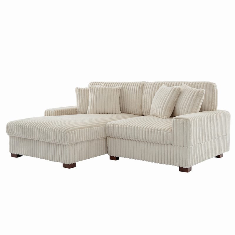 Anne 82" W Comfy Upholstered Plush Corduroy Modular Sectional Sofa