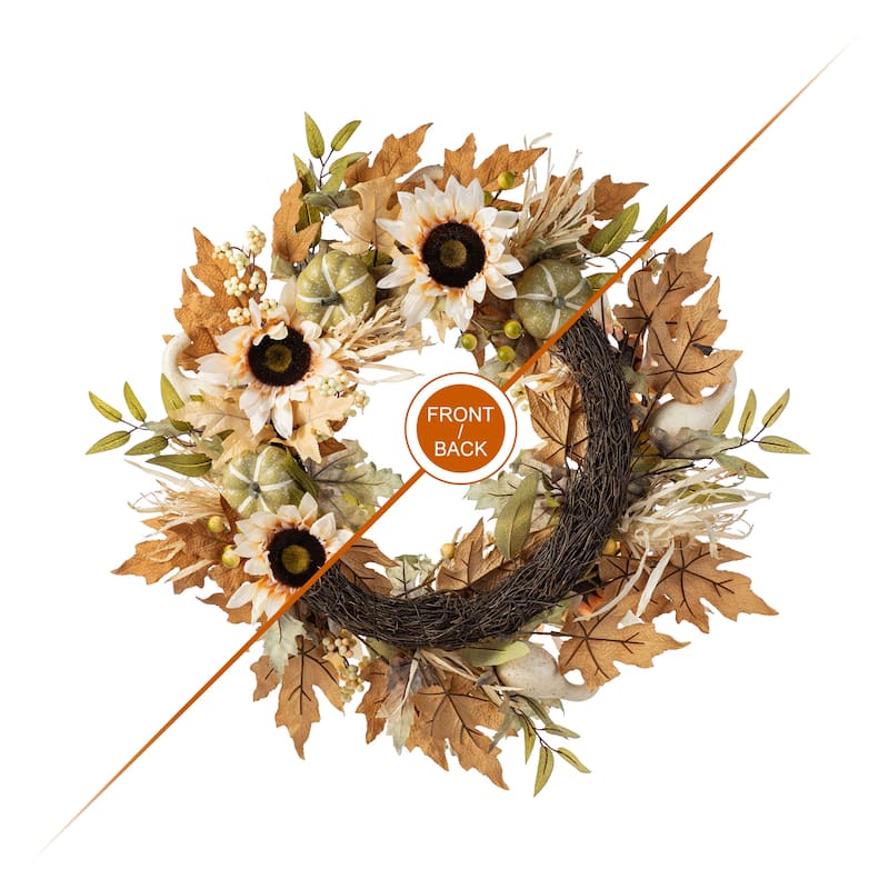 Glitzhome 5-Piece Fall Multi-Colored Sorghum Sunflower Pumpkin Wreath & Garland & Porch Tree Set