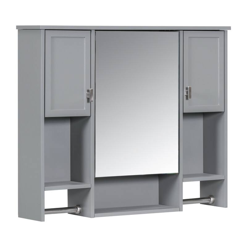 Grondin Modern Style Bathroom Wall Mounted Medicine Cabinet with Mirror Door, Towel Bars and Open Storage Shelves