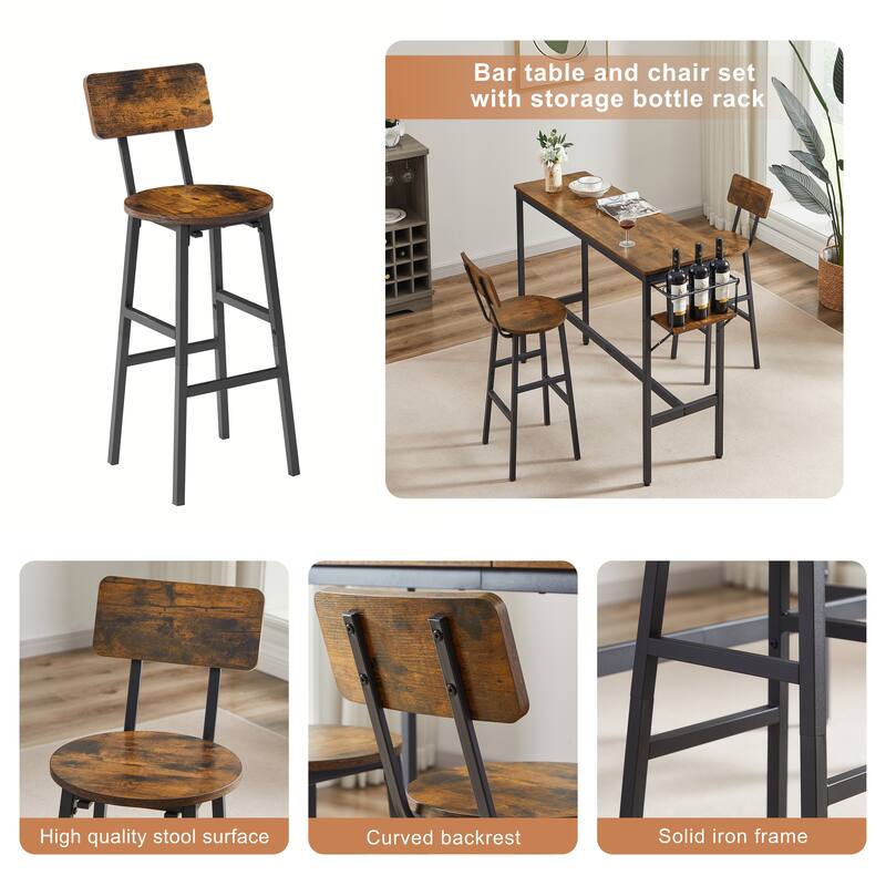 3-Piece Bar Dining Table Set with Wine Bottle Storage Rack