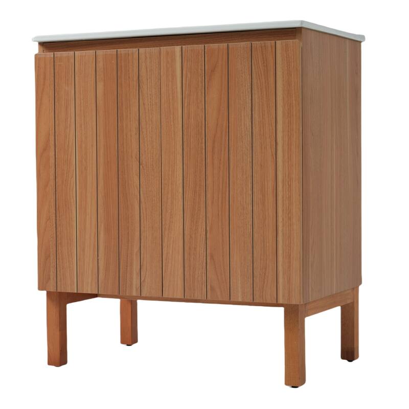 Roomfitters 30" Modern Bathroom Vanity with Ceramic Sink, Minimalist Cabinet with Vertical Stripe Design, Antique Natural