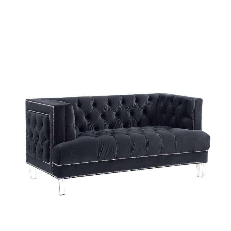 HomeRoots 64" Charcoal And Silver Velvet Loveseat