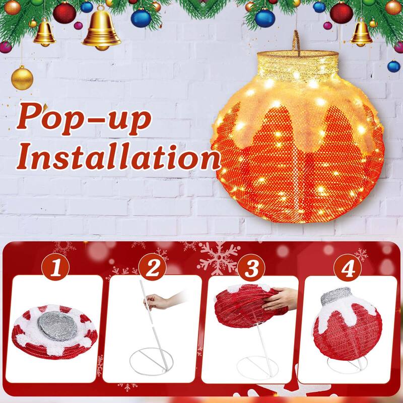 Costway Outdoor Christmas Lantern, Pop-Up Lighted Festive Ball with - as pic shows - See Details