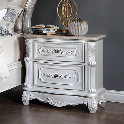 White Traditional 1pc Nightstand Only Solid wood 2-Drawers Round Bedside Table Top on Night Stand Bedroom Furniture