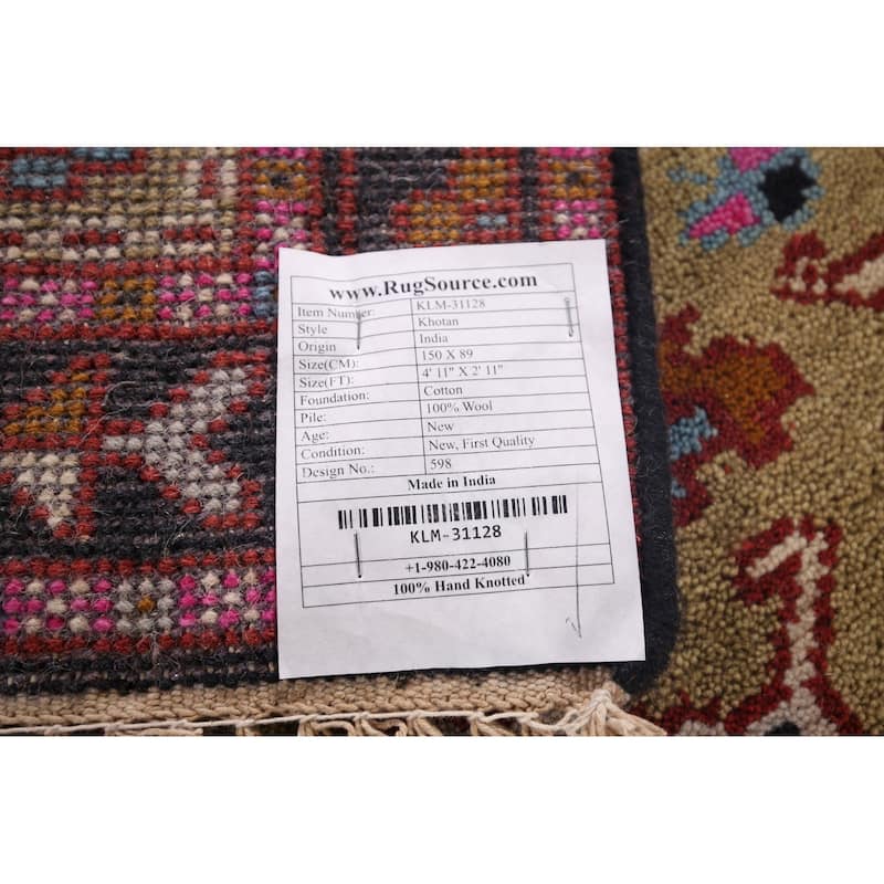 Khotan Oriental Accent Rug Hand-Knotted Wool Carpet - 2'11"x 4'11"