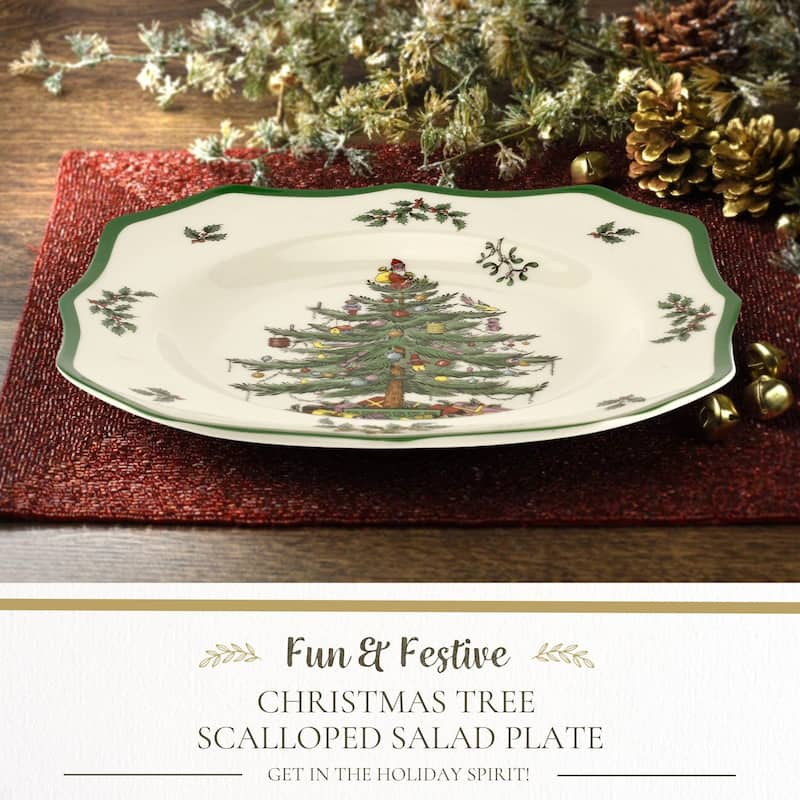Spode Christmas Tree Scalloped Salad Plate - 9" D