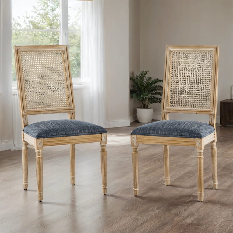 Dining Chair with Upholstered Seats, Solid Rubberwood Frame, Set of 2