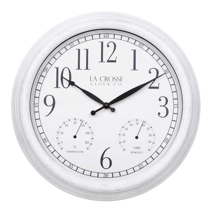 La Crosse 15 In. Outdoor Payton Quartz Wall Clock with T/H