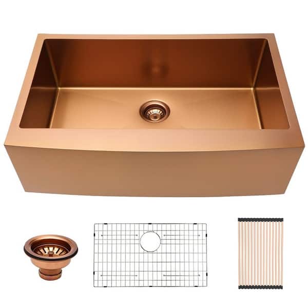 Shop Lordear 33 Inch Farmhouse Kitchen Sink Apron Front Matte Bronze 16 Gauge Stainless Steel Deep Single Bowl Kitchen Farm Sink Overstock 31706852