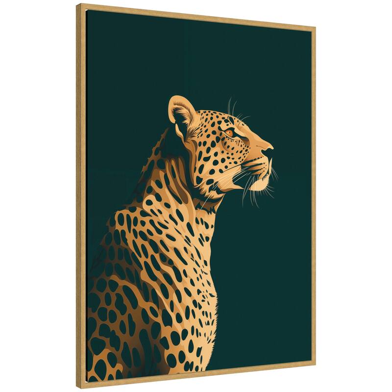 Kate and Laurel Emerald Gilded Cheetah by The Creative Bunch Studio Framed Canvas Wall Art Print - 28x38 - Gold