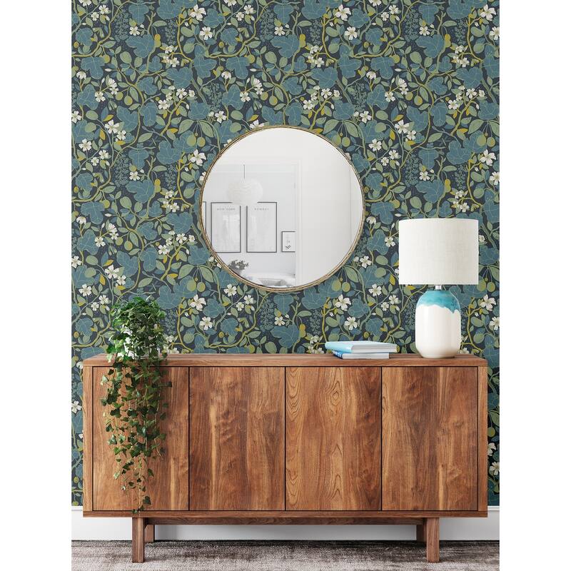 A-Street Prints Ewald Blue Garden Vines Wallpaper