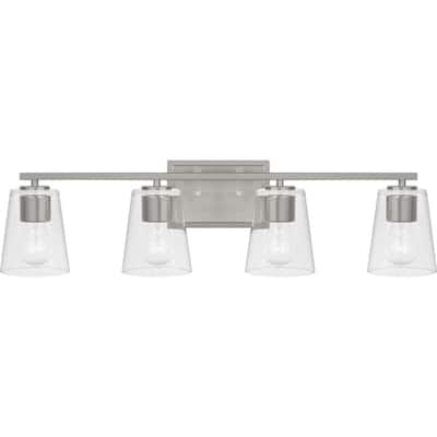 Vertex Collection Four-Light Brushed Nickel Clear Glass Contemporary Bath Light - 29 in x 6.25 in x 7.5 in