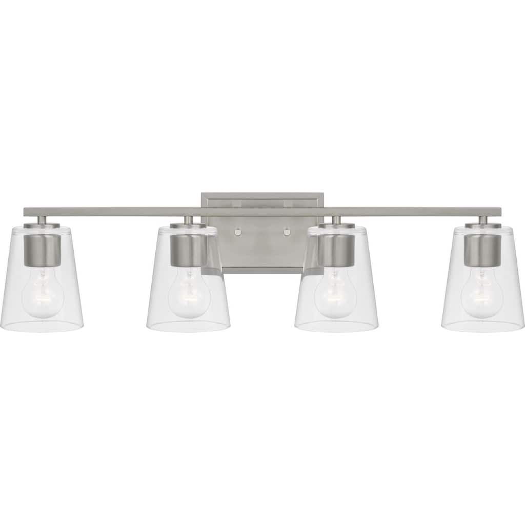 Vertex Collection Four-Light Brushed Nickel Clear Glass Contemporary Bath Light - 29 in x 6.25 in x 7.5 in
