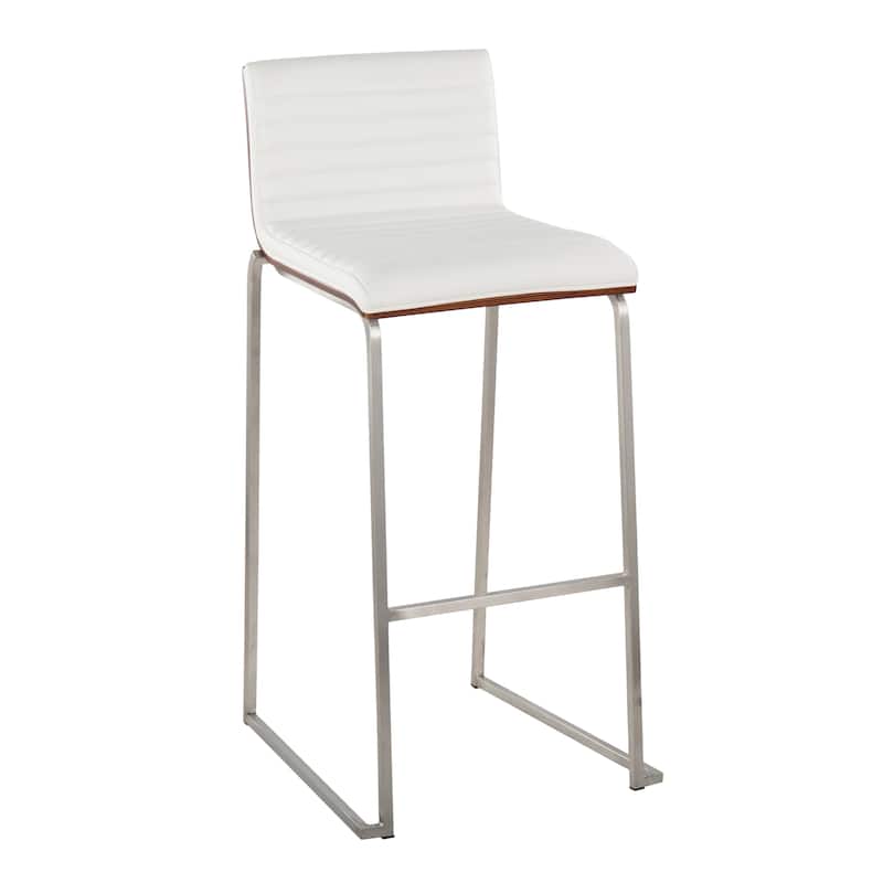 Silver Orchid Magda 30" Fixed-Height Upholstered Bar Stool (Set of 2) - White Faux Leather/Stainless Steel