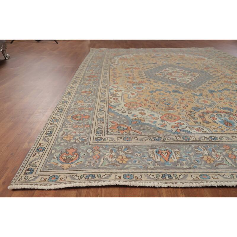 Geometric Pink Tabriz Persian Vintage Area Rug Handmade Wool Carpet - 7'6" x 11'5"