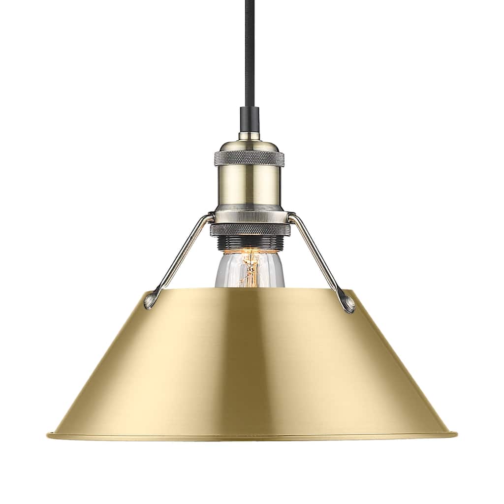 Yep by Golden Lighting Orwell 1-light 10in Pendant in Aged Brass and Brushed Champagne Brass shade - Gold