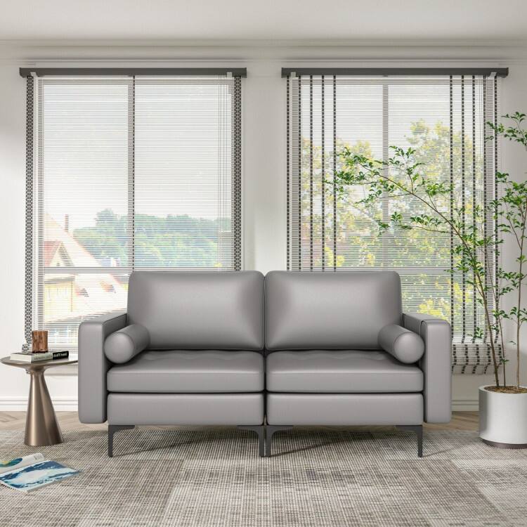 Modern Loveseat Sofa with 2 Bolsters and Side Storage Pocket - 68" x 31" x 31.5" (L x W x H)