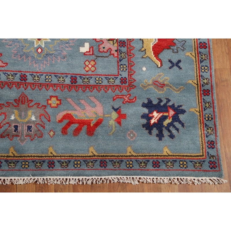 Blue Oushak Indian Area Rug Hand-Knotted Wool Carpet - 8'0"x 9'9"