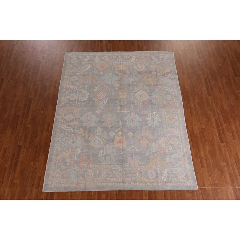 Hand Knotted Oriental 100% Wool Carpet Transitional All-Over Greys & Charcoal Oushak Area Rug - 9' 11'' X 8' 0''