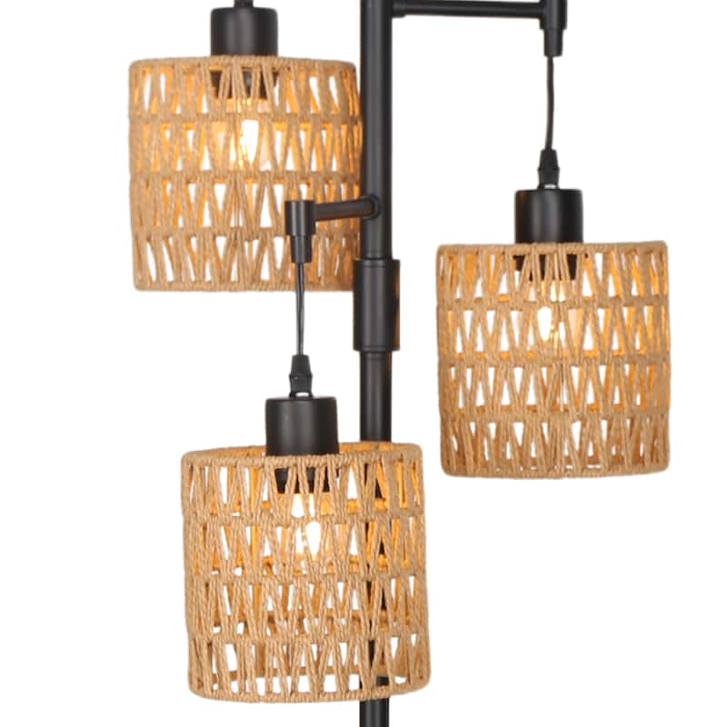 3 Light Rattan Standing Tall Lamp Vintage Floor Lamps