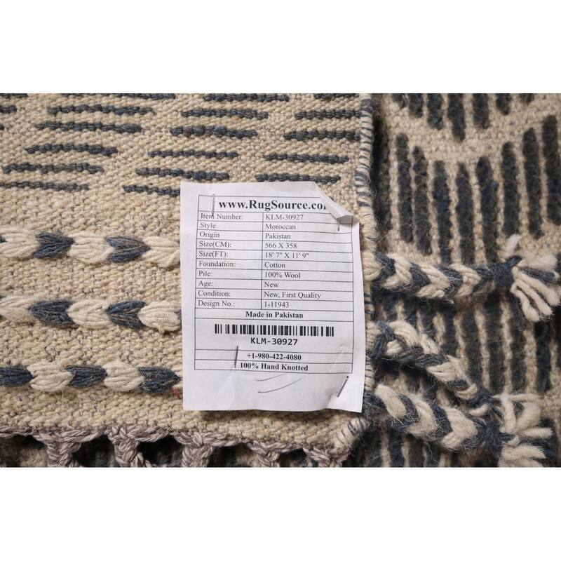 All-Over Chevron Style Moroccan Oriental Rug Hand-Knotted Wool Carpet - 11'9"x 18'7"
