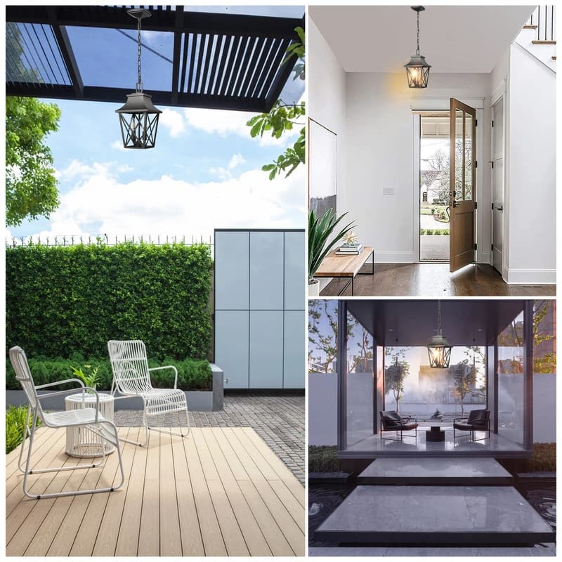 Black Farmhouse Outdoor Pendant Light - Modern Rectangular Porch Lantern with Clear Glass (1-Pack)