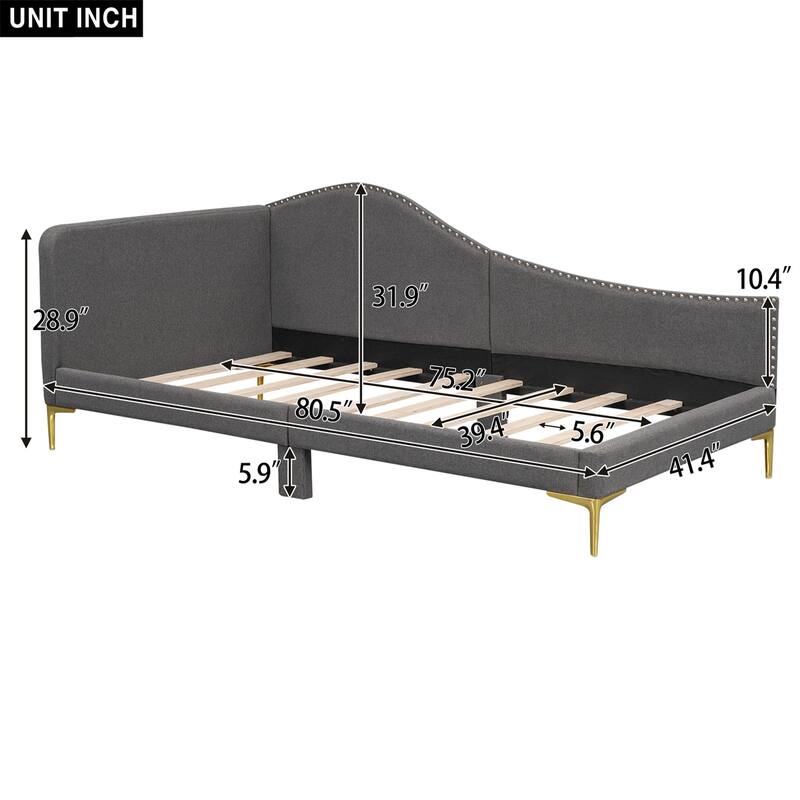 Twin Size Upholstered Daybed with Headboard and Armrest,Support Legs