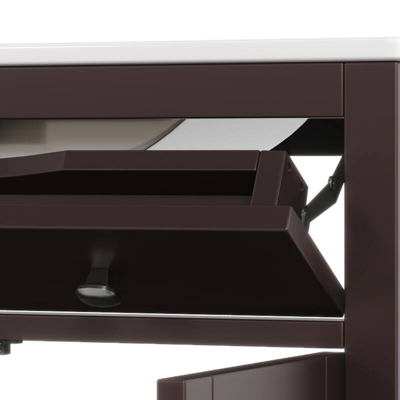 30" Storage Cabinet with Glass Doors, Bathroom Vanity with Ceramic Sink, Adjustable Shelf, Tip-Out Tray and Silver Metal Knobs