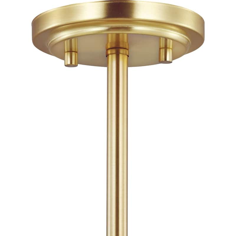 Adley Collection Three-Light Satin Brass Etched White Glass New Traditional Semi-Flush Convertible Light
