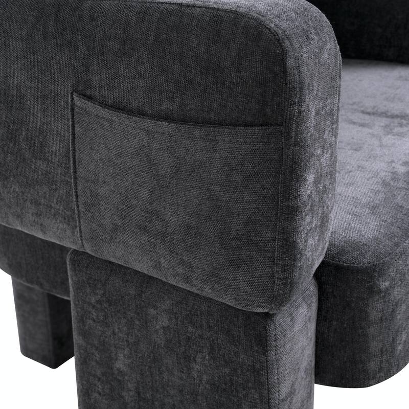 Modern 3-Leg Chenille Accent Chair with Ergonomic Arms & Removable Pillow