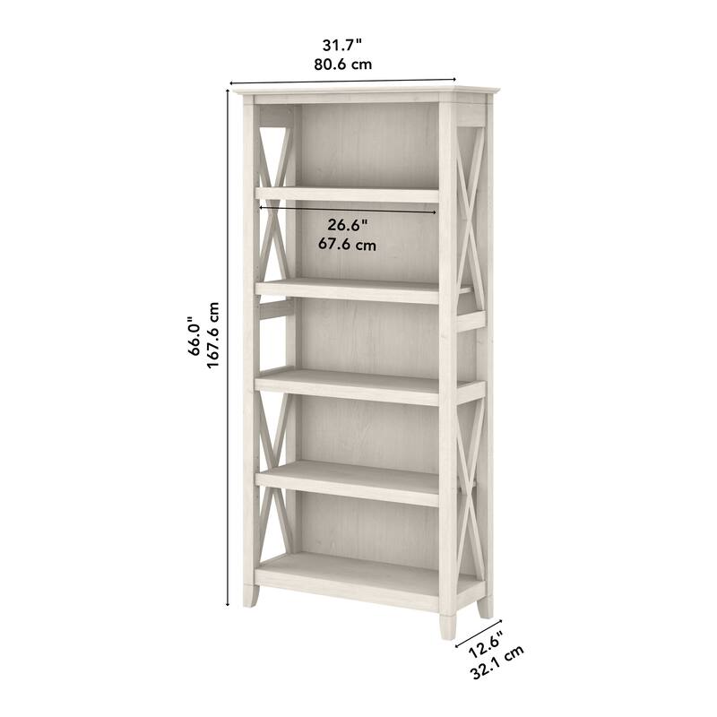 Bush Furniture Key West Tall 5 Shelf Bookcase with Adjustable Shelves