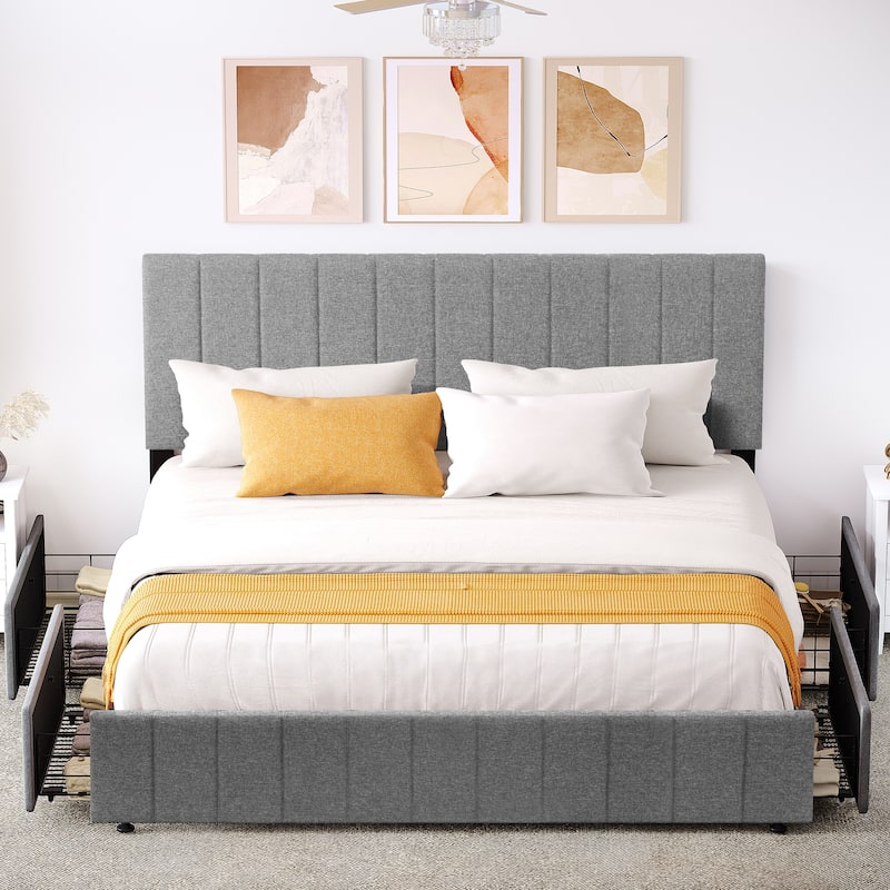 King Upholstered Platform Bed with 4 Drawers