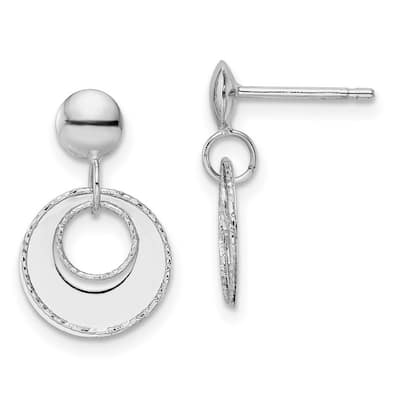 Curata 14k White Gold Polished Textured Post Dangle Earrings - 16.5mm
