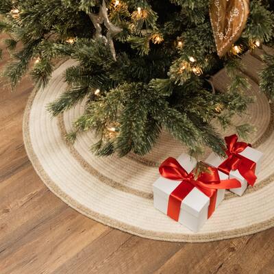 Cozy Natural Wool Stripe Christmas Holiday Tree Skirt