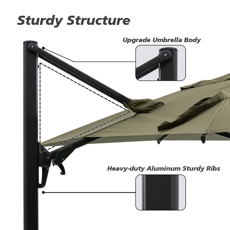 10 ft Aluminum Crank-lift Cantilever Patio Umbrella