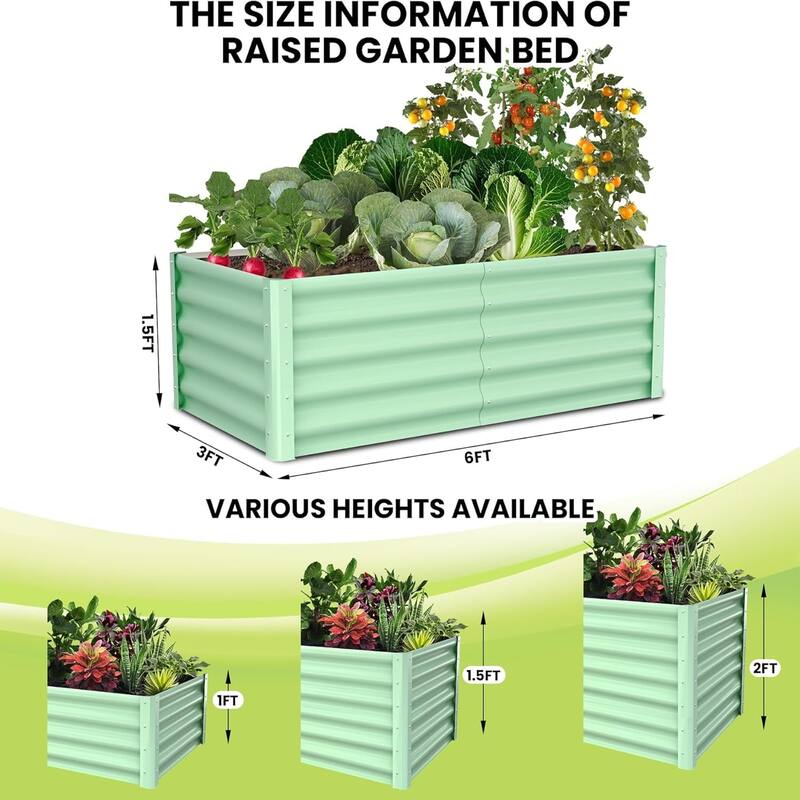 2-Pack 6x3x1.5 ft Dark Grey Galvanized Raised Garden Beds - Large Open-Base Outdoor Planters Green - 6*3*1.5FT