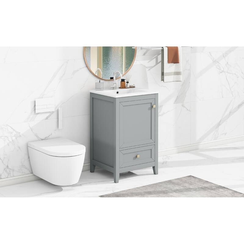 Roomfitters 20" Bathroom Vanity with Sink, Soft-Close Cabinet with Door Rack & Bottom Drawer