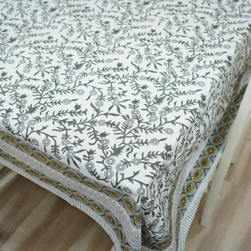 Fabdivine Floral Cotton Table Cover or Cloth Handmade Block Print for Dining & Home Décor Accent