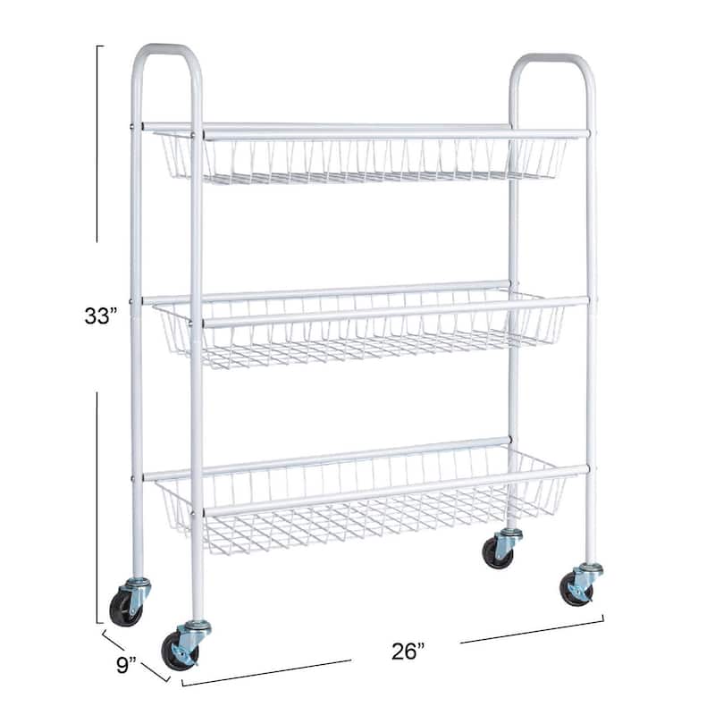 Household Essentials 3-Tier Slim Storage Cart - 26.0"L x 9.0"W x 33.0"H