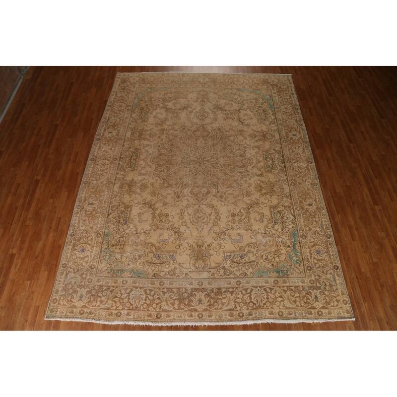 Vintage Distressed Tabriz Persian Area Rug Hand-knotted Wool Carpet - 9'10" x 12'8"