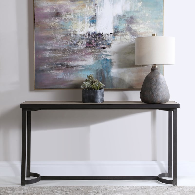 Uttermost Basuto 62" Long Oak Veneer Top Iron Lodge Style Console