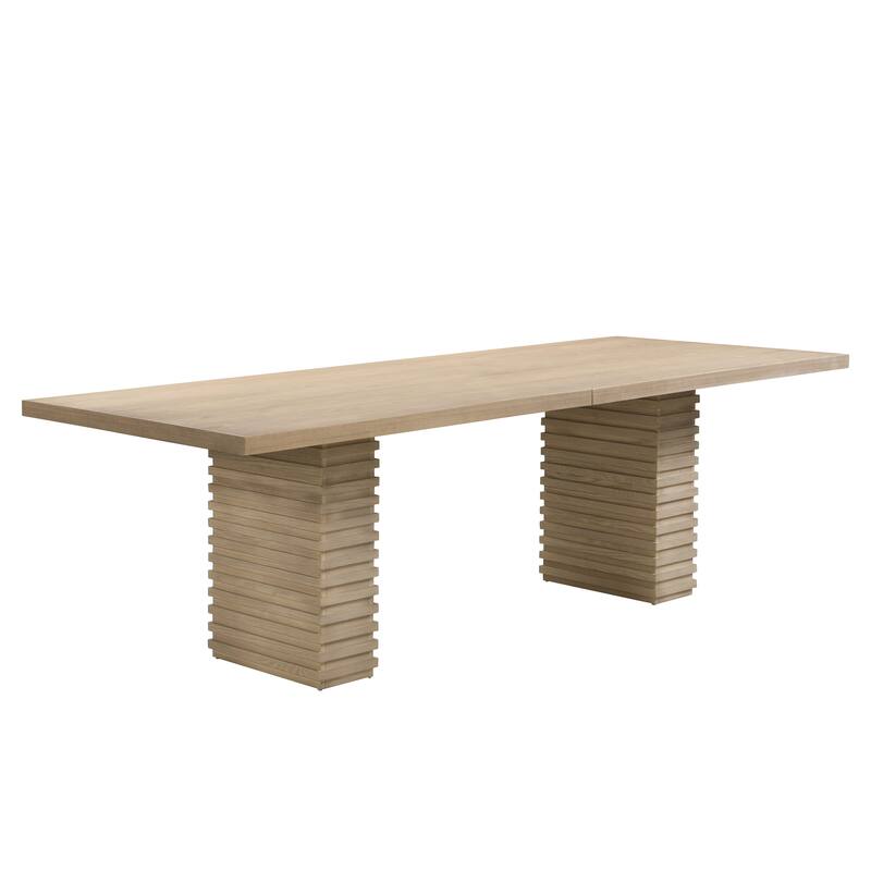 Roomfitters 95" Rectangular Dining Table with Solid Wood Top & Sculpted Pedestal Bases, Modern Dining Room Table