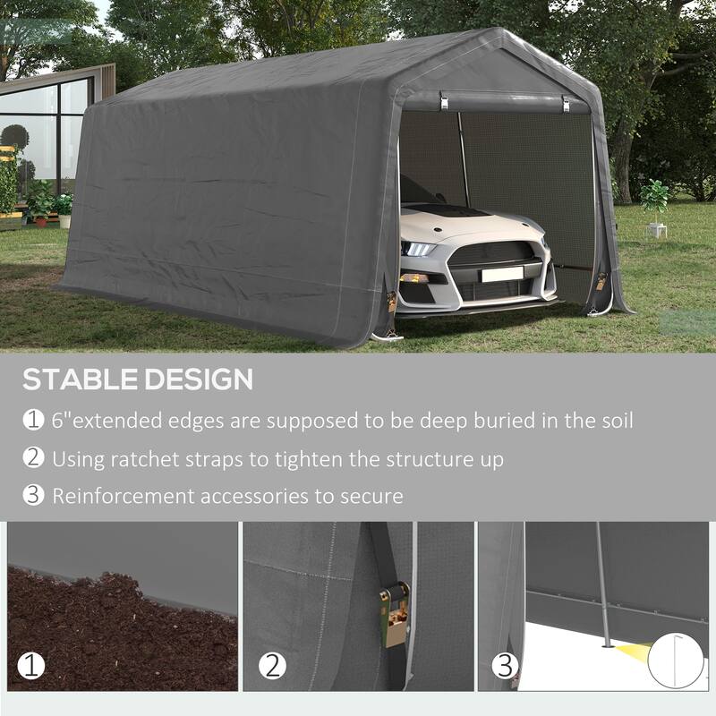 Outsunny 20' x 10' Carport Portable Garage, Heavy Duty Storage Tent, Patio Storage Shelter w/ Anti-UV PE Cover